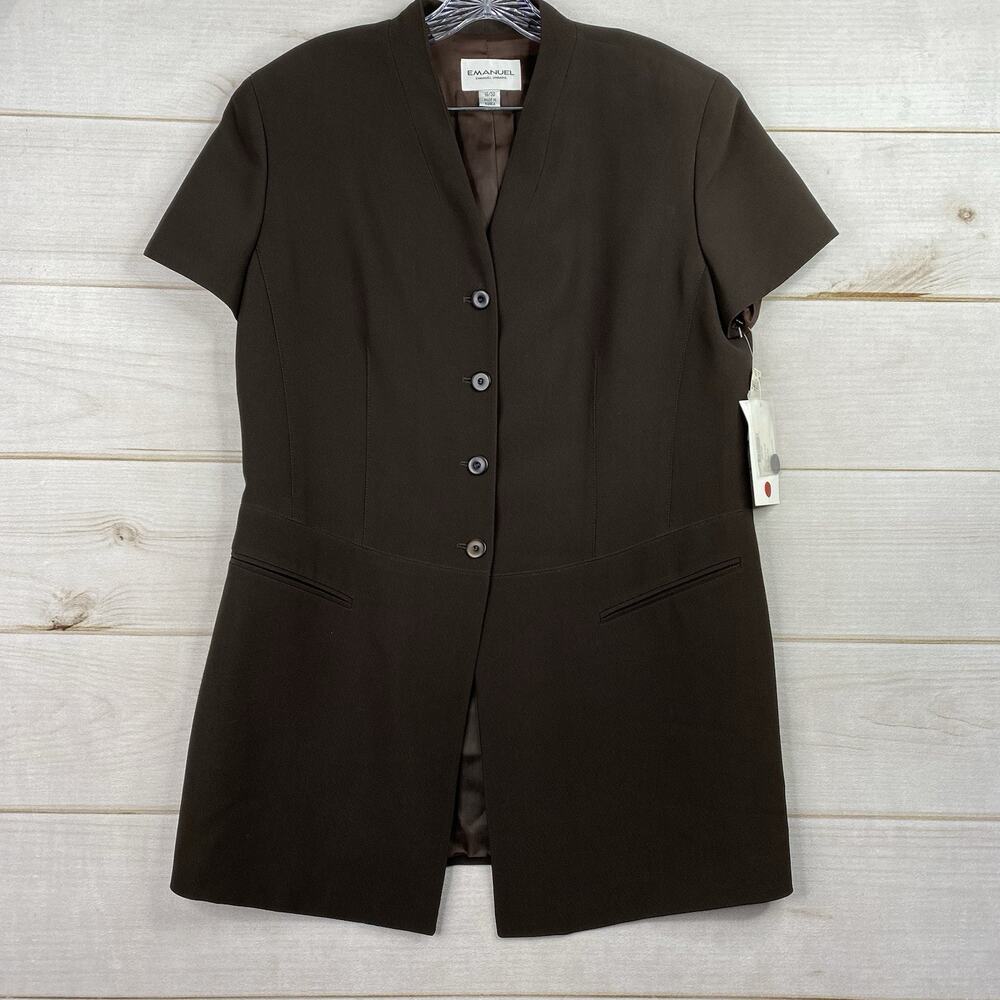 Vtg Emanuel Ungaro Blazer Top Womens 16/50 Brown Button Up Short Slv V Neck NWT